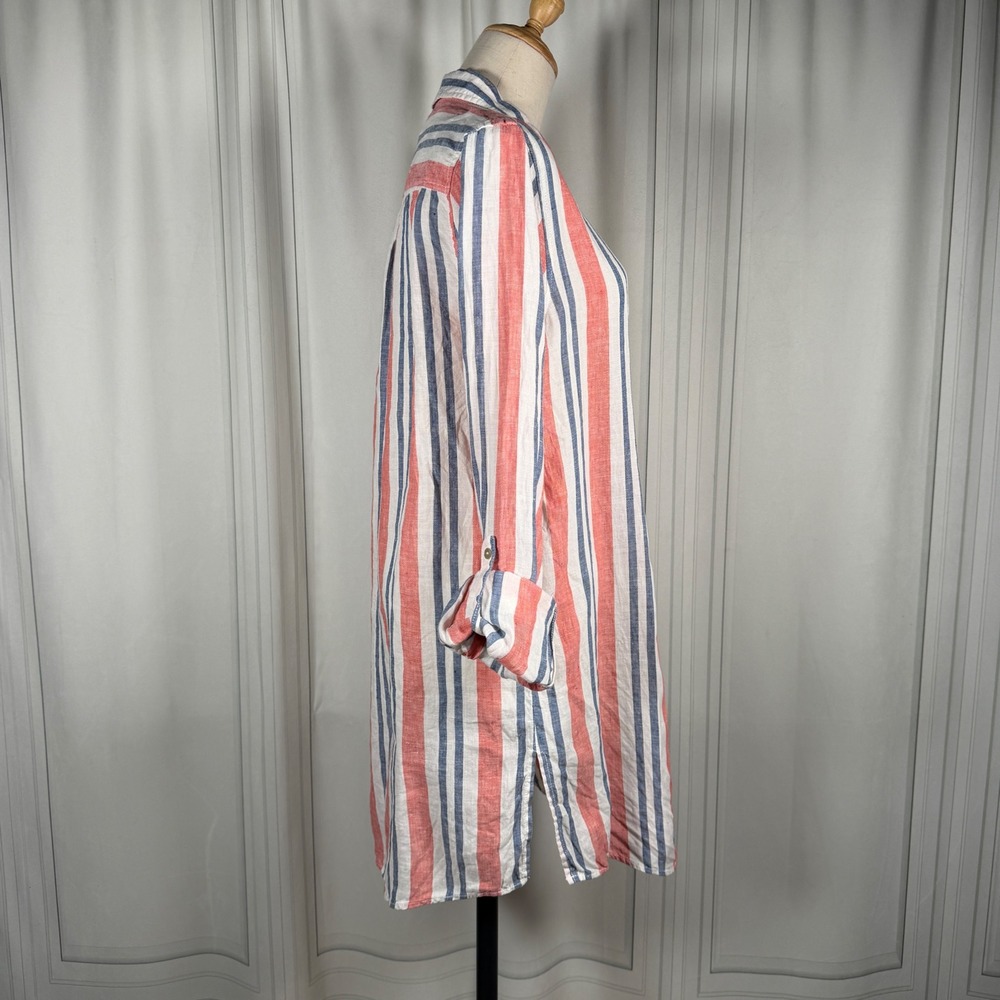 Artisan NY 100% Linen Striped Button-Down Shirt Dress Muted Coastal Tunic-Medium - Picture 5 of 13